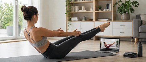 osoba wykonująca ćwiczenie pilates online
