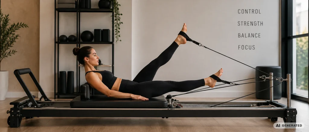 Trening pilates na reformerze rozwijający siłę i stabilizację